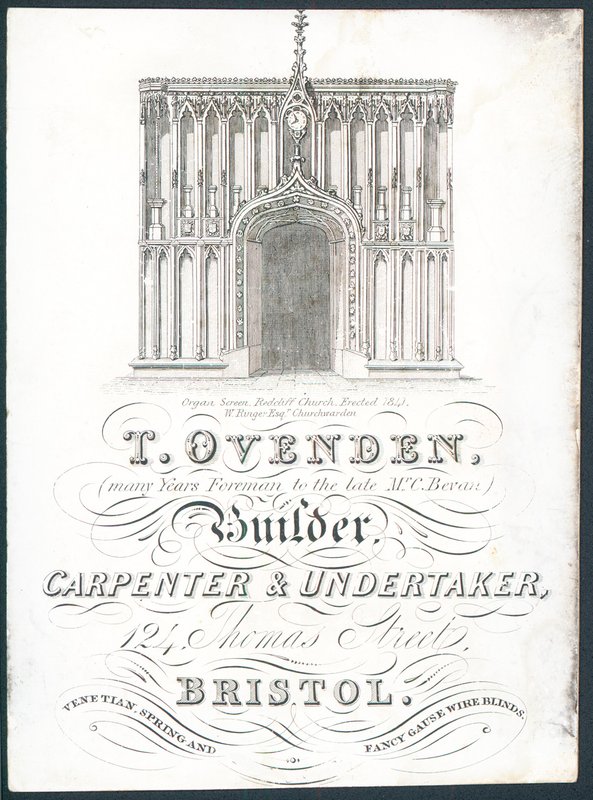 T Ovenden, Bauunternehmer, Zimmermann und Bestatter, Visitenkarte von English School