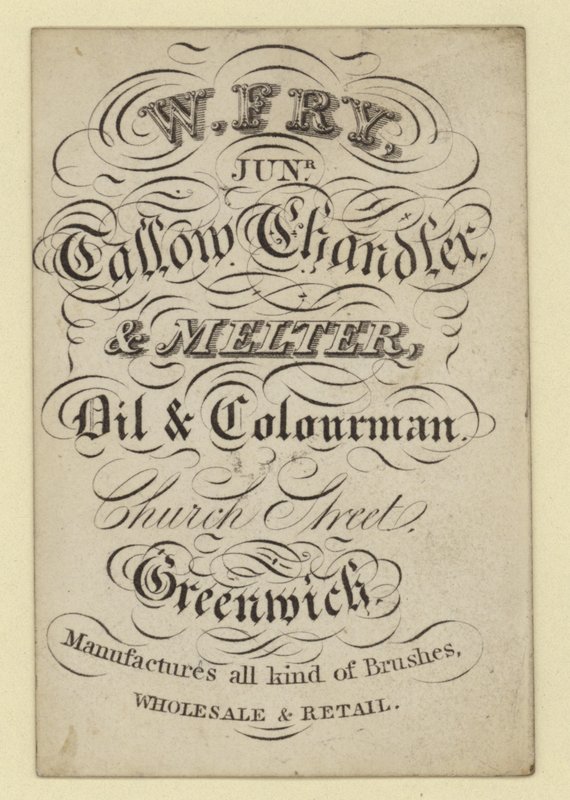 Talgkerzenmacher und Schmelzer, W Fry, Visitenkarte von English School