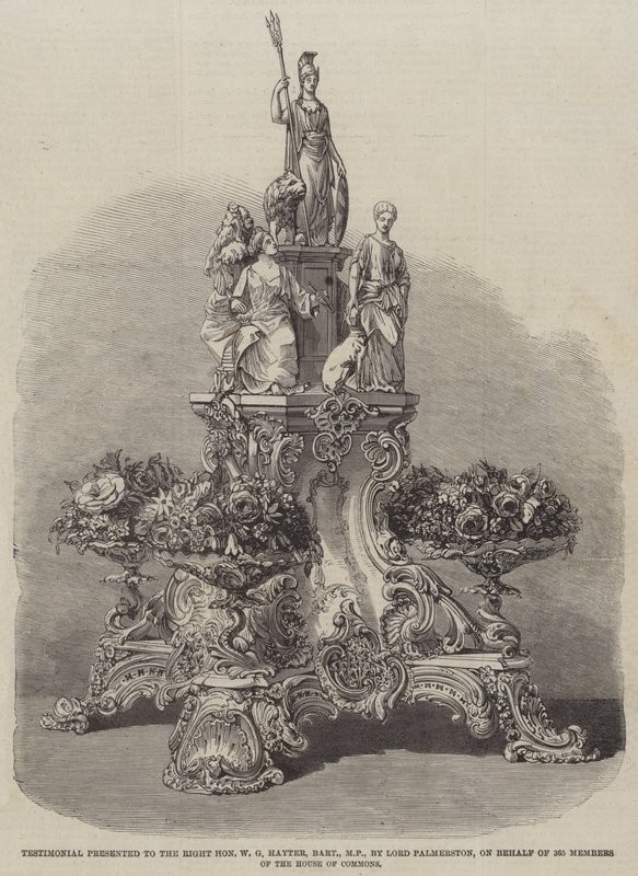 Testimonial überreicht an den ehrenwerten W. G. Hayter, Baronet, MP, von Lord Palmerston im Namen von 365 Mitgliedern des Unterhauses (Stich) von English School