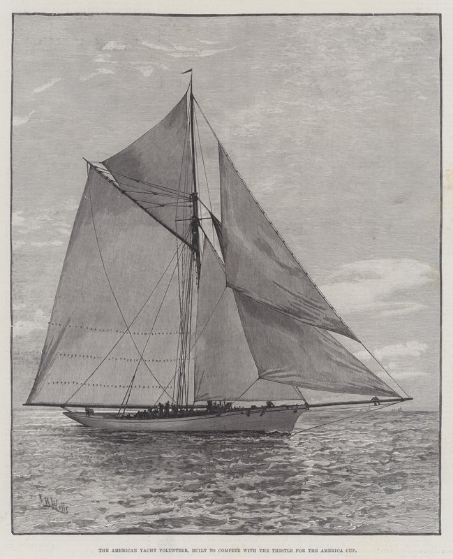 Die amerikanische Yacht Volunteer, gebaut um mit der Thistle um den America Cup zu konkurrieren (Gravur) von English School