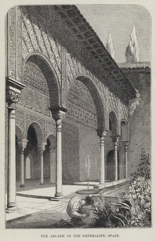 Die Arkade des Generalife, Spanien (Gravur) von English School
