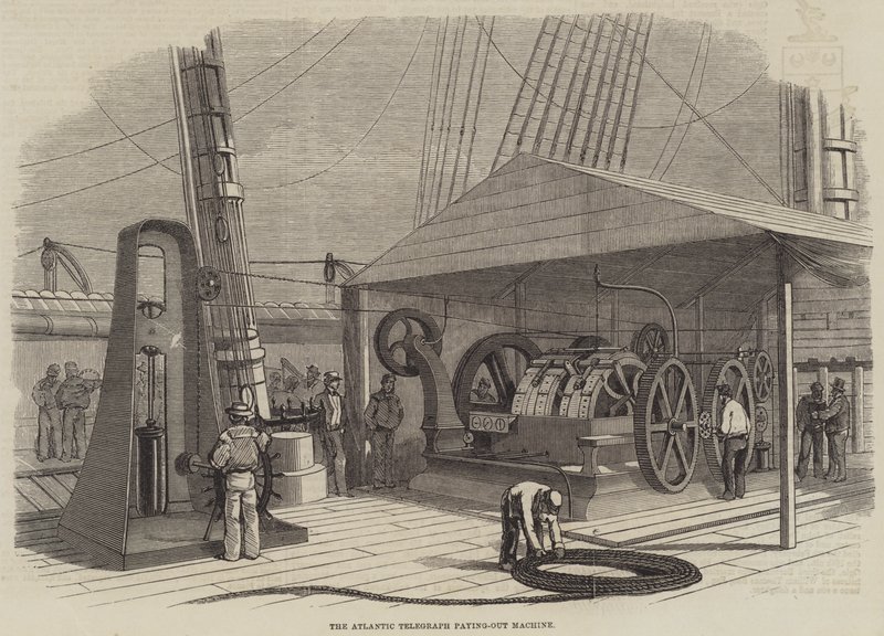 Die Atlantik-Telegraph-Auszahlungsmaschine (Gravur) von English School