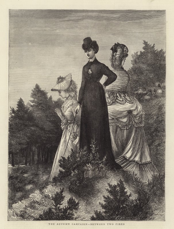 Die Herbstkampagne, zwischen zwei Feuern (Gravur) von English School