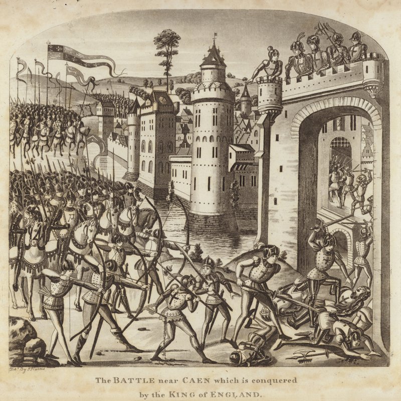 Die Schlacht bei Caen, die vom König von England erobert wurde von English School