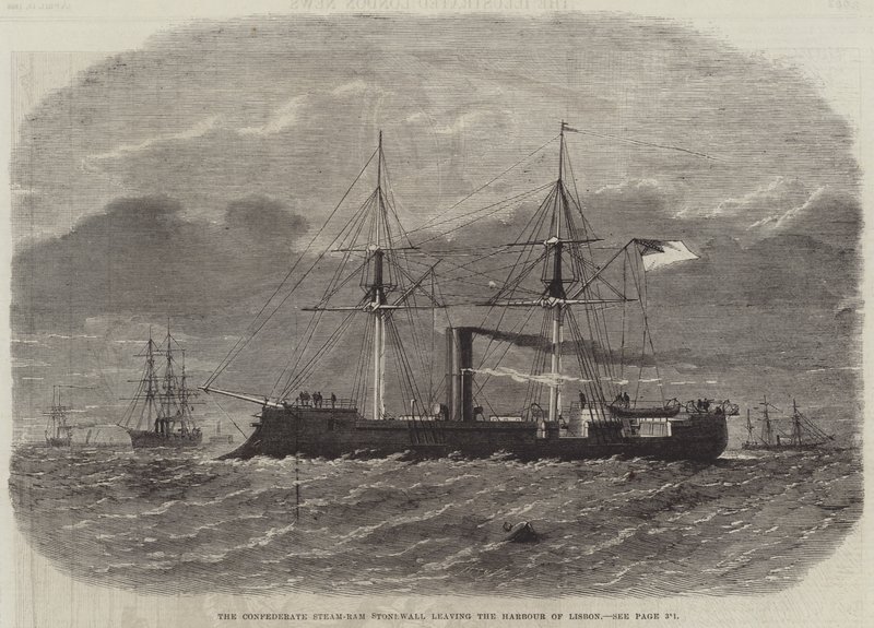 Der konföderierte Dampframme Stonewall verlässt den Hafen von Lissabon (Stich) von English School