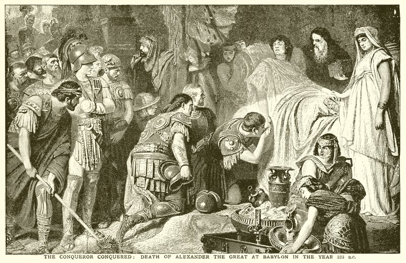 Der Eroberer erobert: Tod Alexanders des Großen in Babylon im Jahr 323 v. Chr. von English School