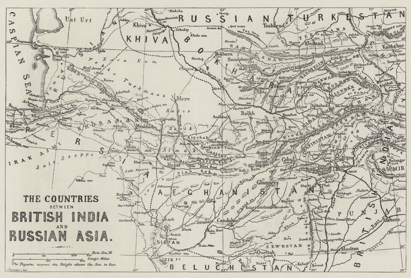 Die Länder zwischen Britisch-Indien und Russisch-Asien (Gravur) von English School