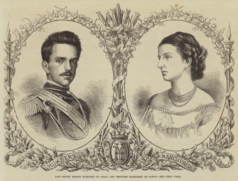 Kronprinz Humbert von Italien und Prinzessin Margarete von Savoyen (Gravur) von English School