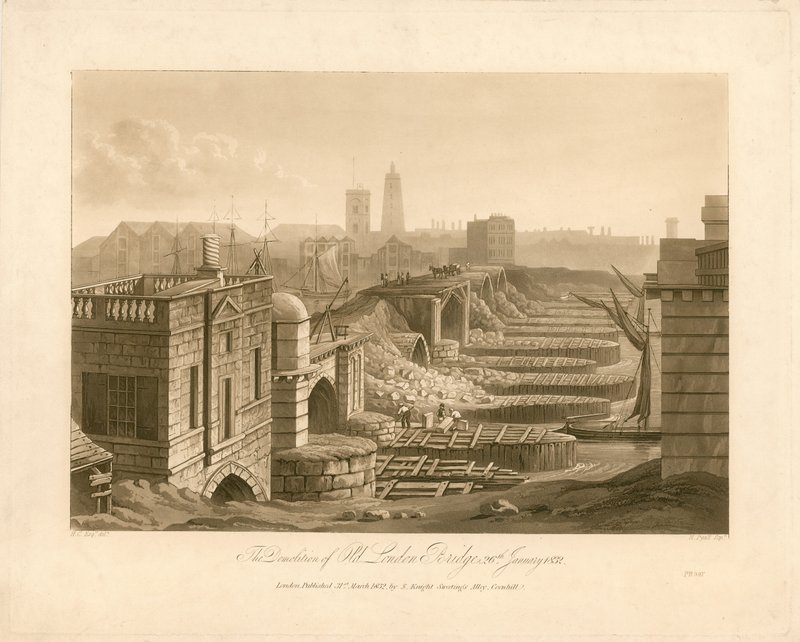 Der Abriss der alten London Bridge, 26. Januar 1832 von English School