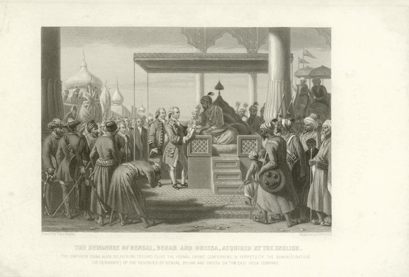 Die Dewannee von Bengalen, Bihar und Orissa, erworben von den Engländern, Indien, 1765 von English School