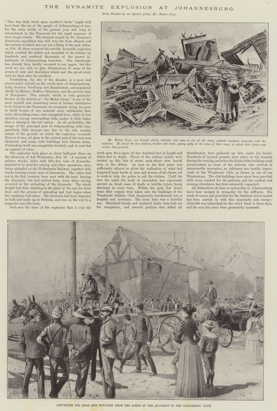 Die Dynamitexplosion in Johannesburg (Lithografie) von English School