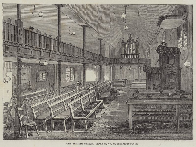Die englische Kapelle, Oberstadt, Boulogne-sur-Mer (Stich) von English School