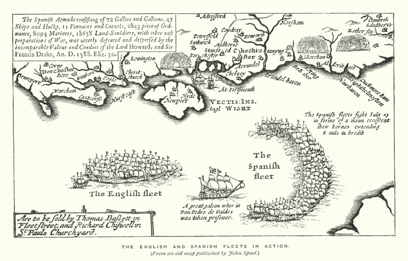 Die englischen und spanischen Flotten im Gefecht (Stich) von English School