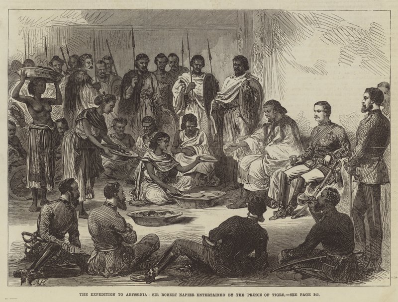Die Expedition nach Abessinien, Sir Robert Napier vom Prinzen von Tigre empfangen von English School