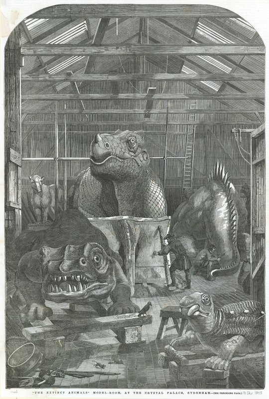 Der Raum mit den Modellen ausgestorbener Tiere, im Kristallpalast, Sydenham von English School