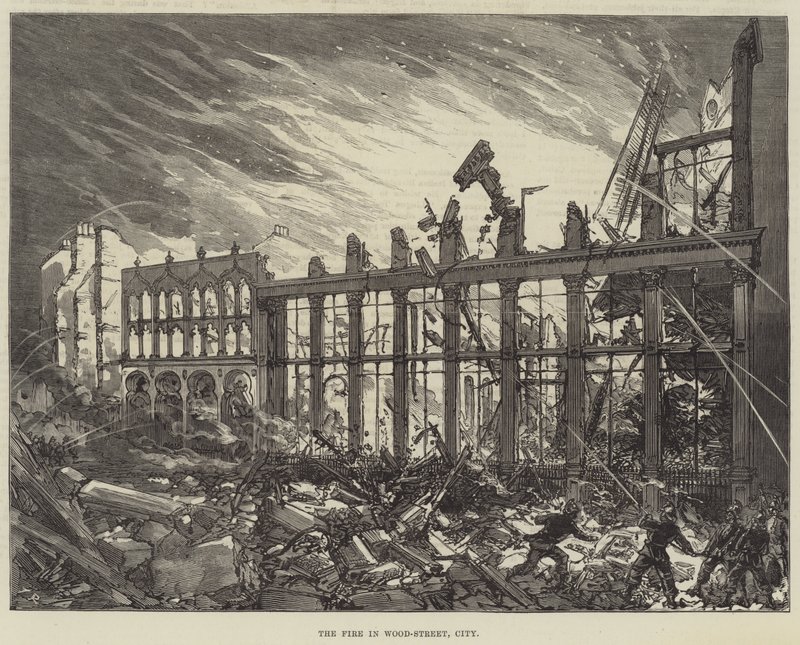 Das Feuer in der Wood-Street, City (Stich) von English School
