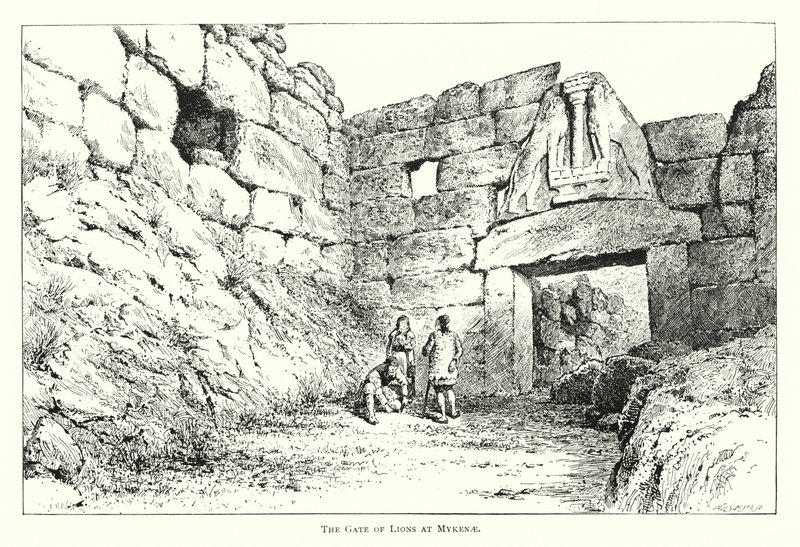 Das Löwentor von Mykene (Gravur) von English School