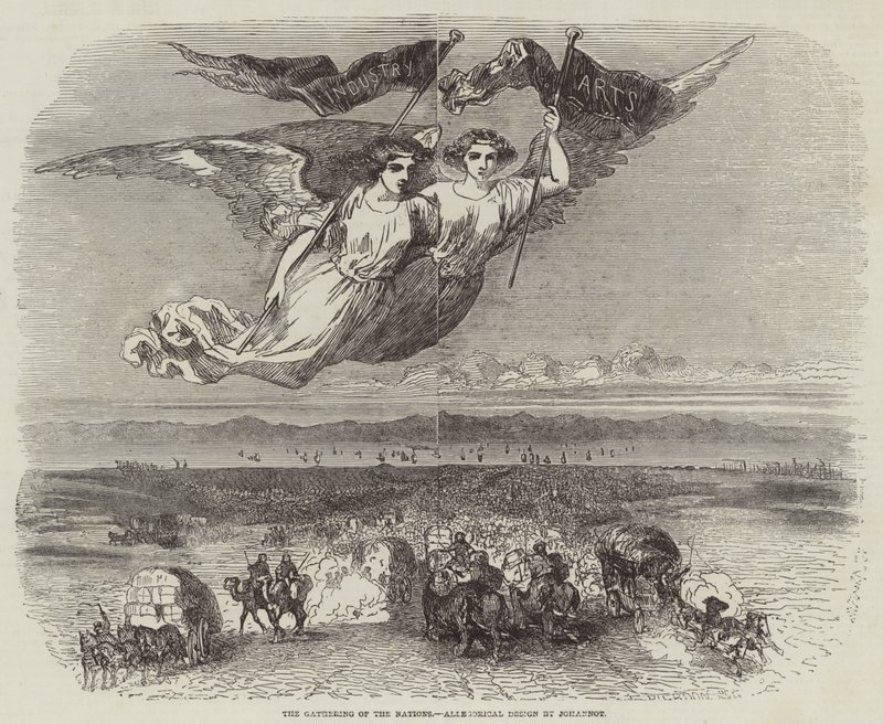 Die Versammlung der Nationen, allegorisches Design von Johannot (Stich) von English School