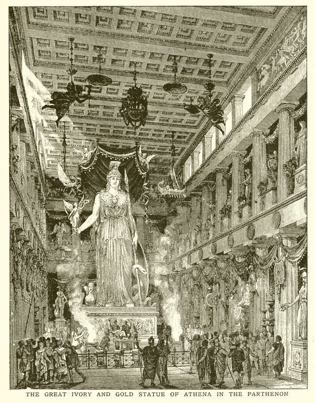 Die große Elfenbein- und Goldstatue der Athena im Parthenon von English School