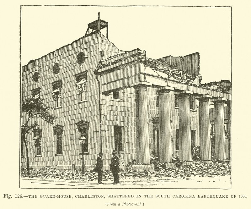 Das Wachhaus, Charleston, zerstört im Erdbeben von South Carolina 1886 von English School