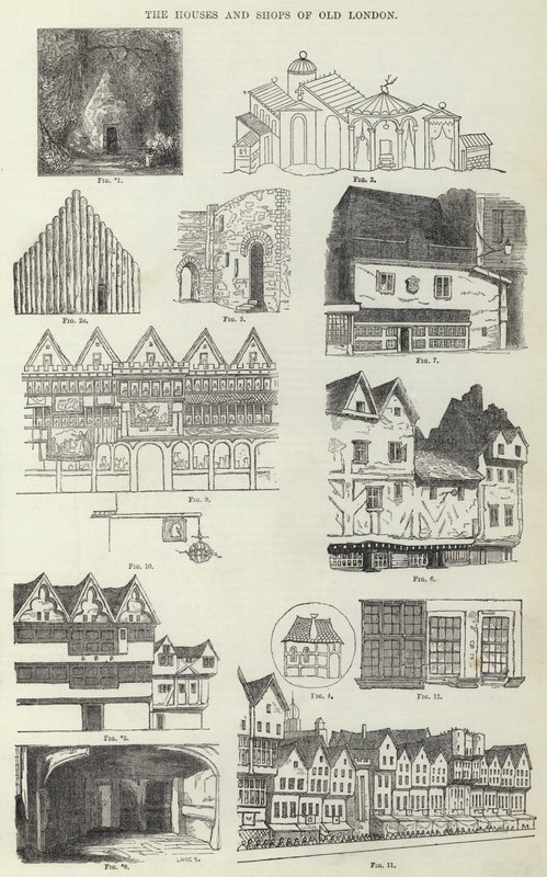 Die Häuser und Geschäfte des alten London (Gravur) von English School
