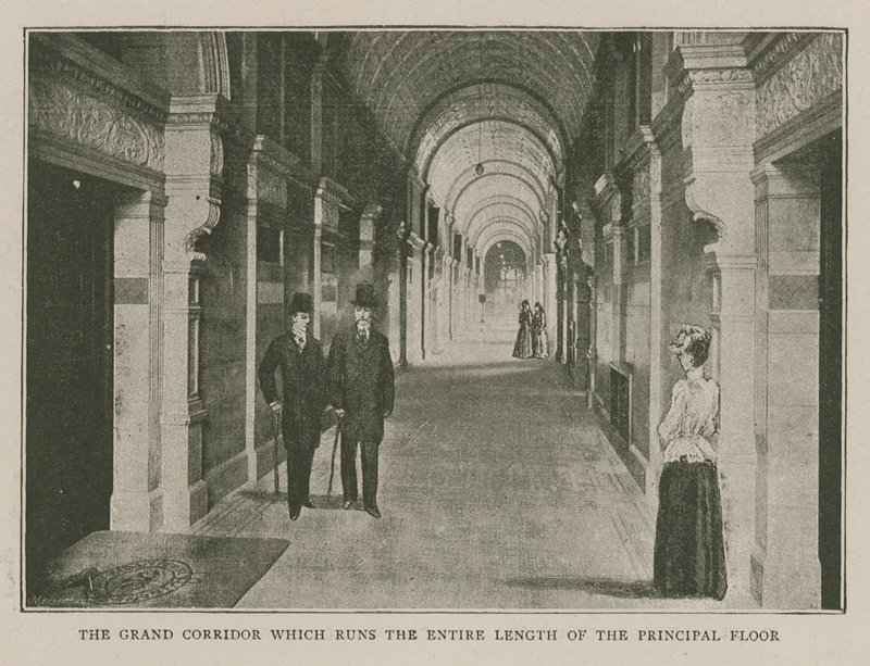 Das Imperial Institute: Der große Korridor, der die gesamte Länge des Hauptgeschosses durchläuft von English School