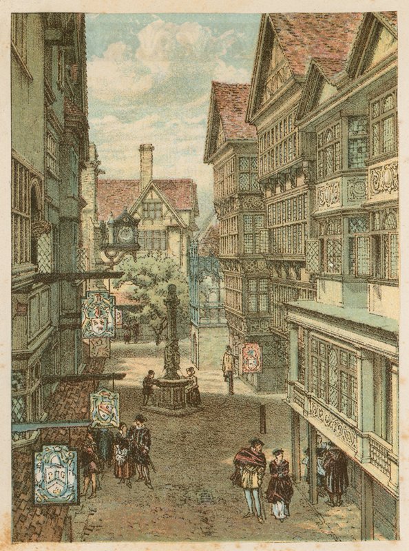 Die Internationale Gesundheitsausstellung in South Kensington, 1884: die alte Londoner Straße von English School