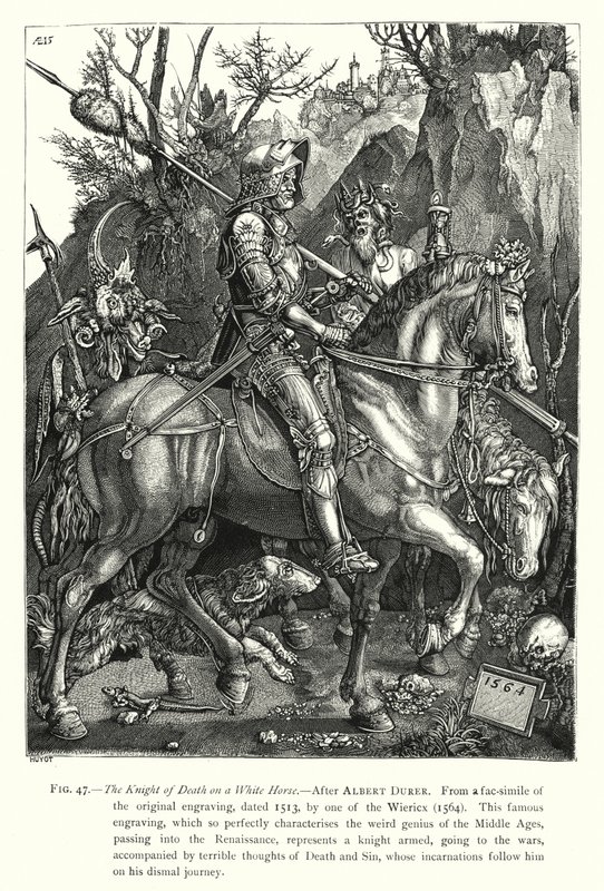 Der Ritter des Todes auf einem weißen Pferd von English School