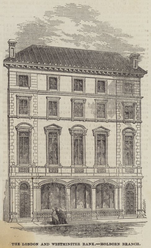 Die London und Westminster Bank, Holborn Filiale (Stich) von English School