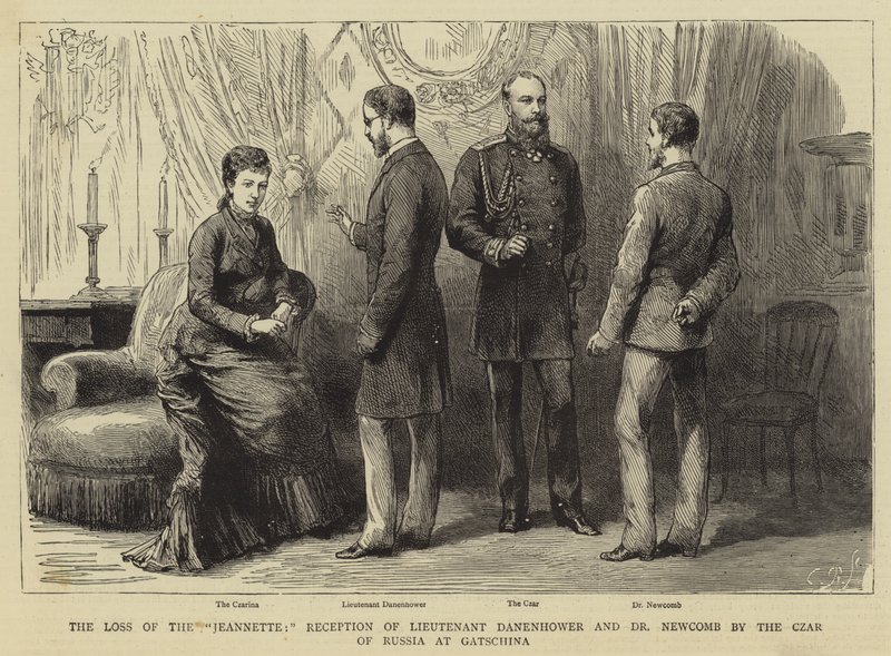Der Verlust der "Jeannette", Empfang von Leutnant Danenhower und Dr. Newcomb durch den Zaren von Russland in Gatschina von English School