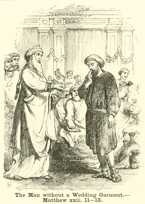 Der Mann ohne Hochzeitskleid, Matthäus, xxii, 11, 13 von English School