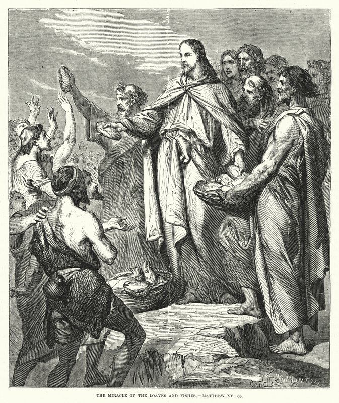 Das Wunder der Brote und Fische, Matthäus XV, 36 (Gravur) von English School