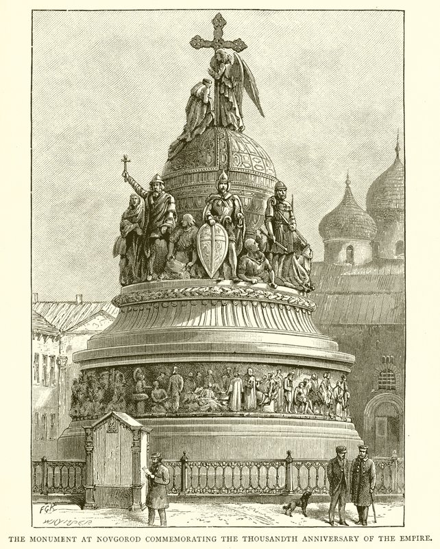 Das Denkmal in Nowgorod zur Erinnerung an das tausendjährige Bestehen des Reiches, 1862 von English School