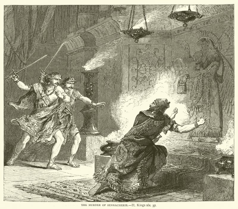 Die Ermordung von Sanherib, II. Könige, xix, 37 von English School