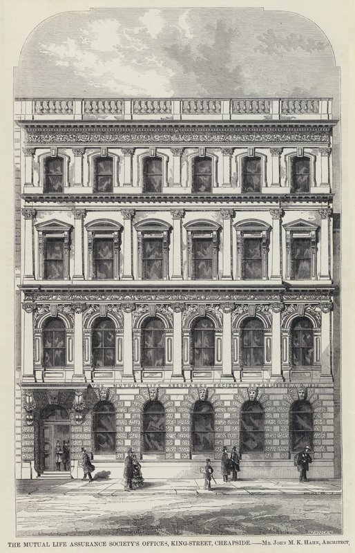 Büros der Mutual Life Assurance Society, King-Street, Cheapside von English School