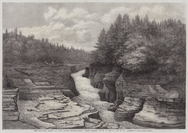 Die natürlichen Stufen am Fluss Montmorency, in der Nähe von Quebec (Stich) von English School