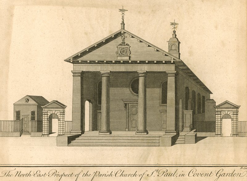 Die Nordostansicht der Pfarrkirche St. Paul in Covent Gardens, London von English School