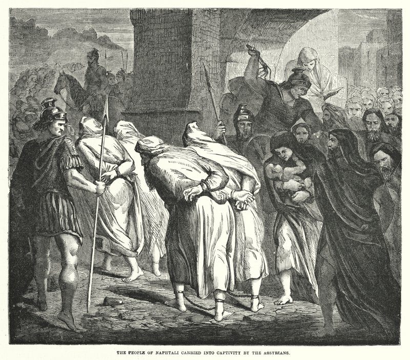 Das Volk von Naphtali in Gefangenschaft geführt von den Assyrern (Gravur) von English School