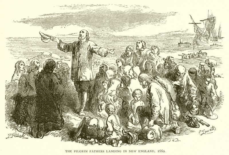 Die Pilgerväter landen in Neuengland, 1660 von English School