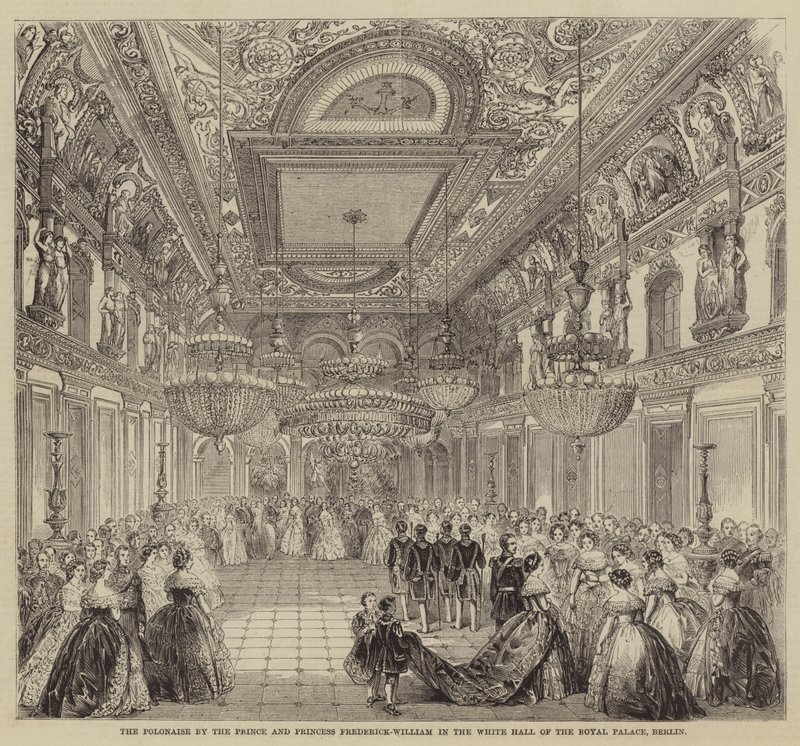 Die Polonaise durch den Prinzen und die Prinzessin Friedrich-Wilhelm im Weißen Saal des Königspalastes, Berlin von English School