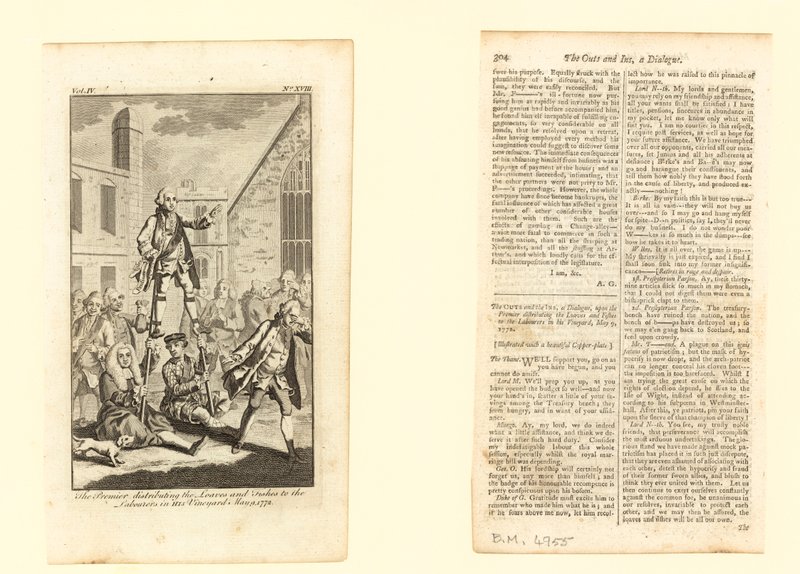 Der Premier verteilt die Brote und Fische an die Arbeiter in seinem Weinberg, 9. Mai 1772 von English School