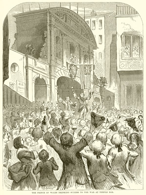 Der Prinz von Wales trinkt auf den Erfolg des Krieges am Temple Bar von English School