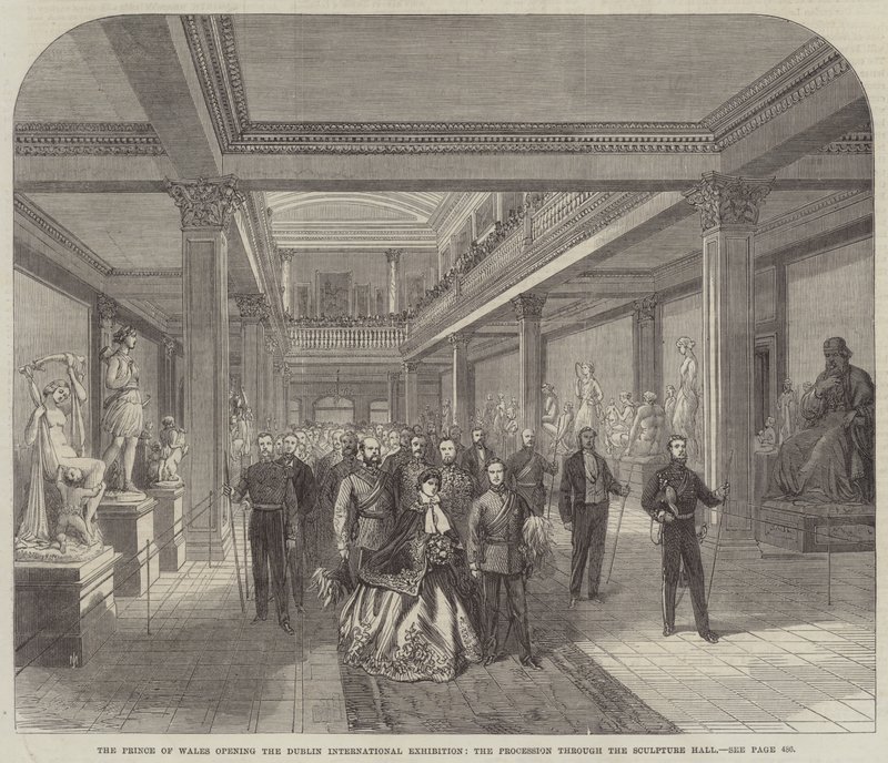 Der Prinz von Wales eröffnet die Dublin International Exhibition, der Umzug durch die Skulpturenhalle (Stich) von English School