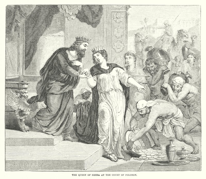 Die Königin von Saba am Hofe Salomos (Gravur) von English School