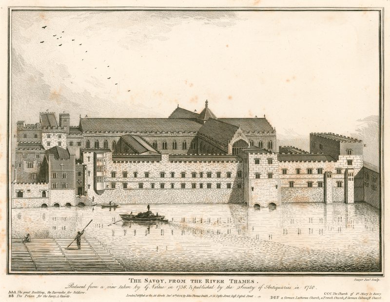 Der Savoy, London, vom Fluss Thames von English School