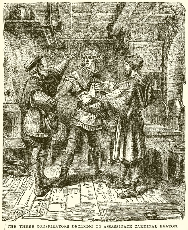 Die drei Verschwörer beschließen, Kardinal Beaton zu ermorden von English School