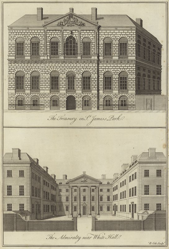 Die Schatzkammer im St. James Park und das Admiralitätshaus bei Whitehall, Westminster von English School
