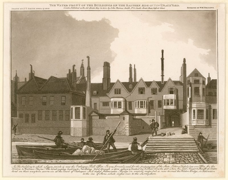 Die Wasserfront der Gebäude auf der Ostseite des New Palace Yard von English School