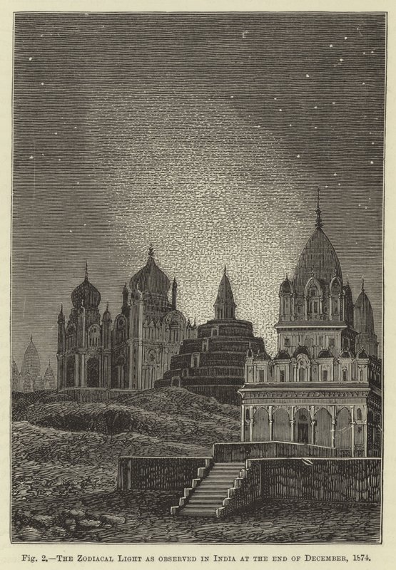 Das Zodiakallicht, beobachtet in Indien Ende Dezember 1874 von English School