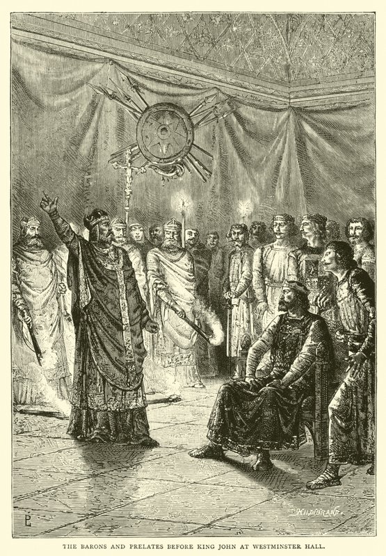 Die Barone und Prälaten vor König Johann in der Westminster Hall von English School